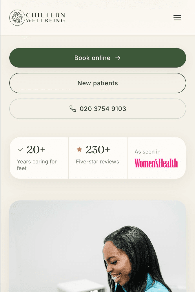 The Chiltern Wellbeing website on a phone